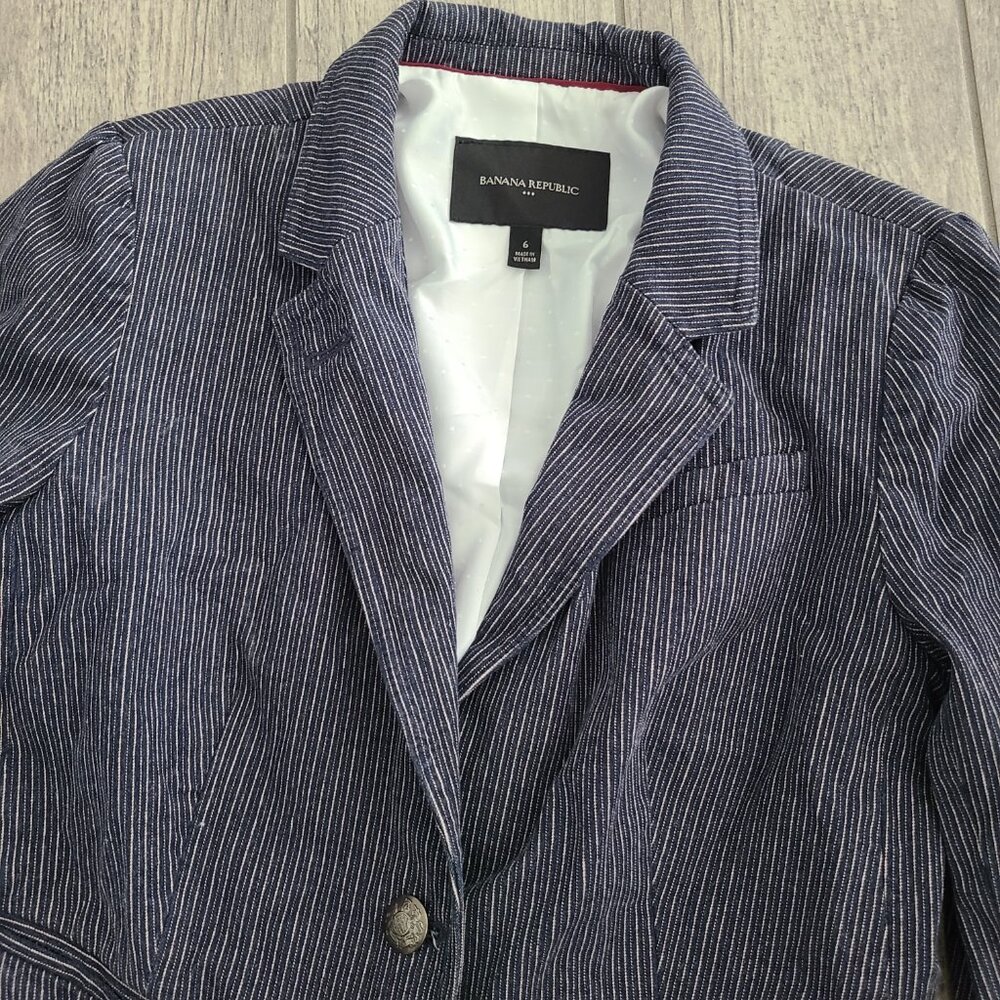 Banana Republic women's blue and white striped blazer size 6 - Picture 5 of 12